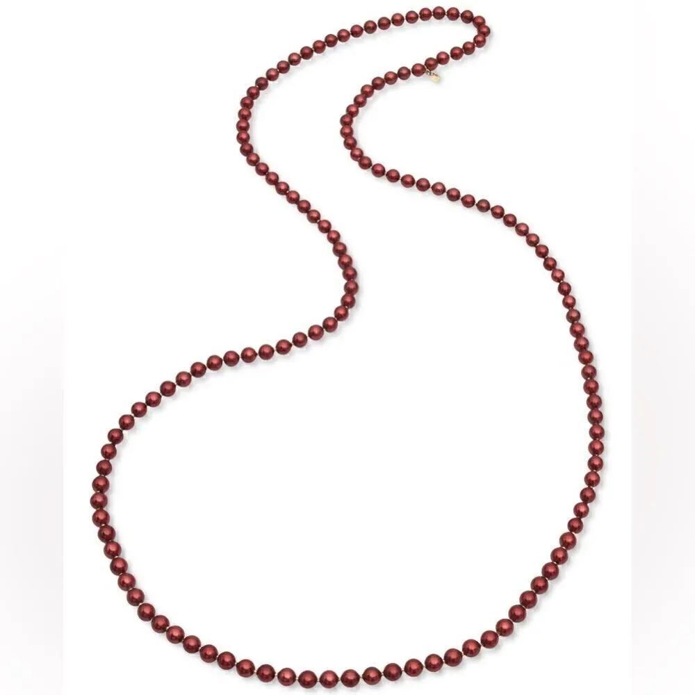 Charter Club Gold-Tone Imitation Pearl Long Strand Necklace Red New